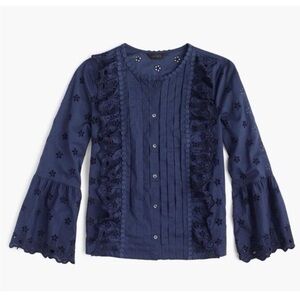 J. Crew Navy Blue Embroidered Eyelet Ruffle Women's Button up Top